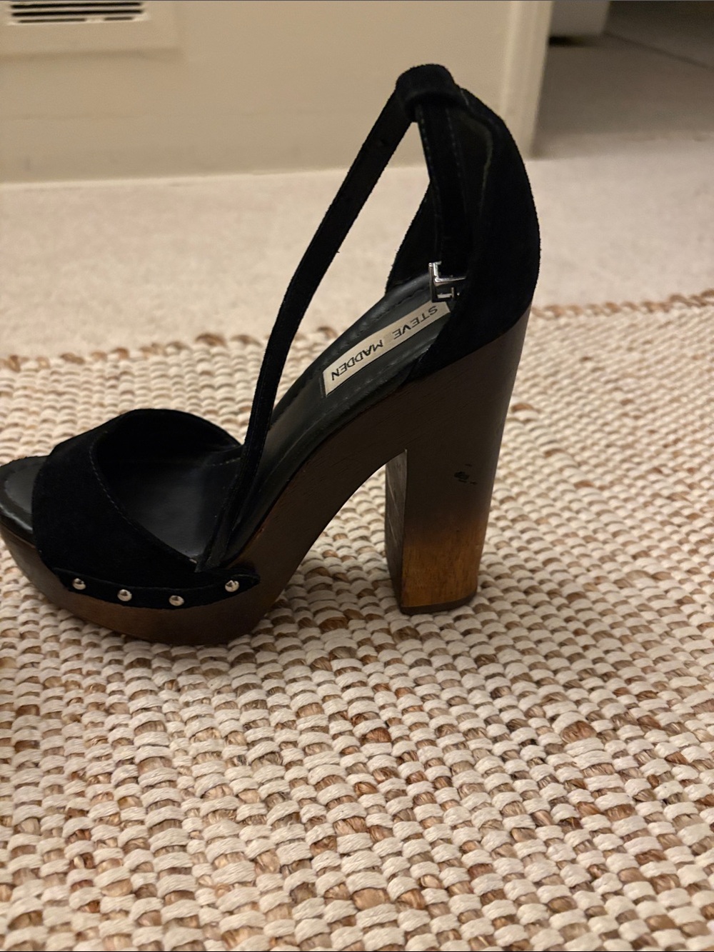 Steve Madden Black Suede Platform Block Heels 👠 ❤️🐻 - Picture 7 of 9